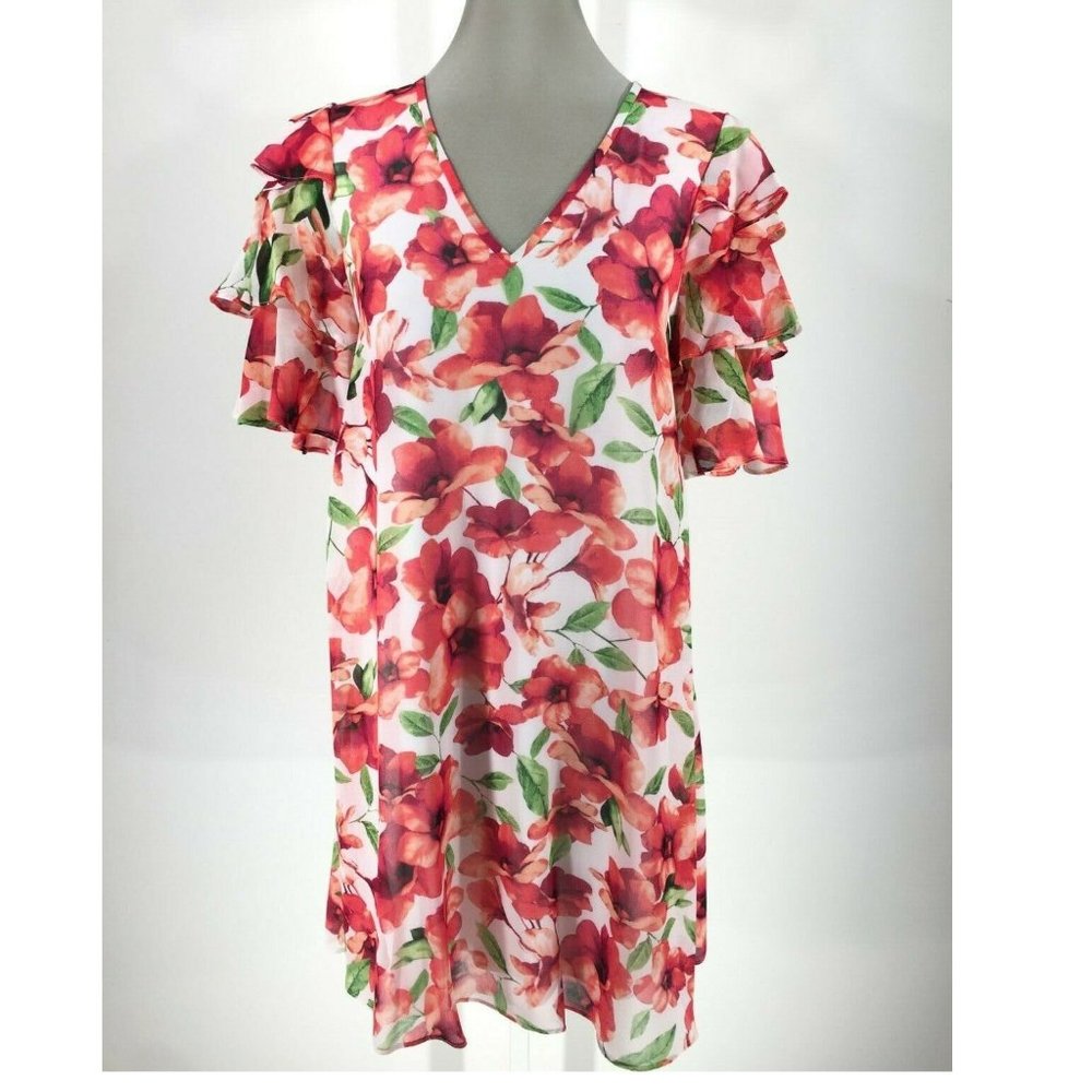 Calvin Klein Tiered Ruffle Sleeve Dress Sz 4 v474